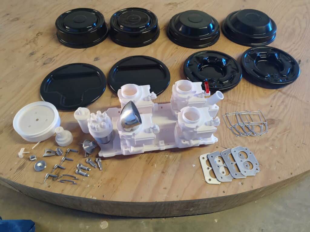 3D Printed Intake, Carbs with Fiberglass Backing Plates and Drums