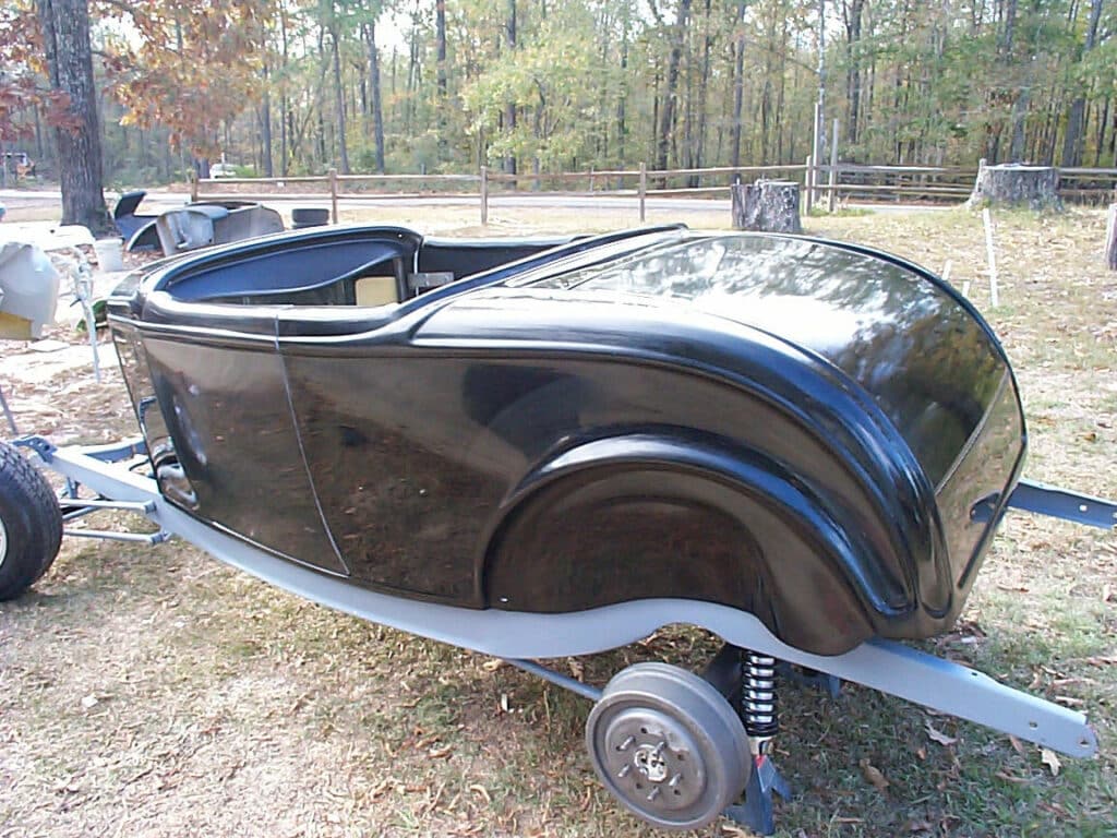 1932 Ford fiberglass Body Black on chassis